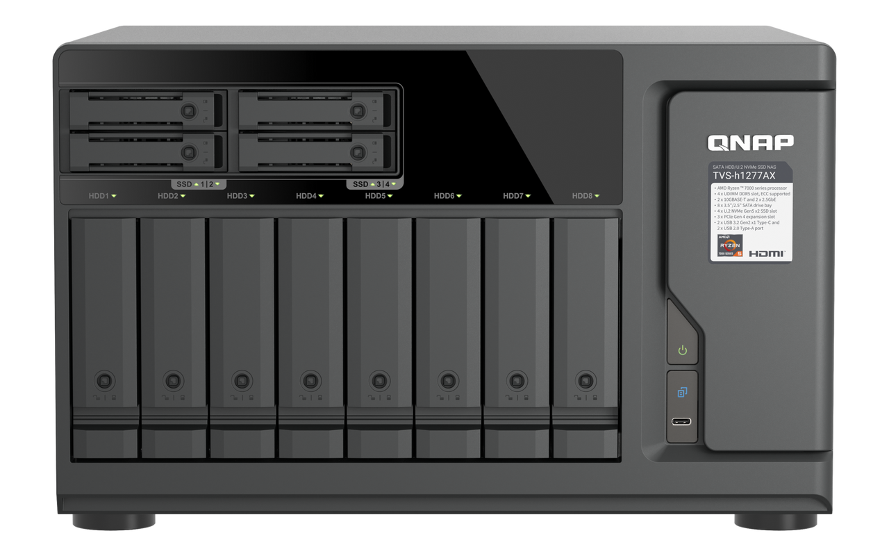 QNAP TVS-h1277AX-R5-16G | 12-Bay Ryzen 5 Hybrid Desktop ZFS NAS