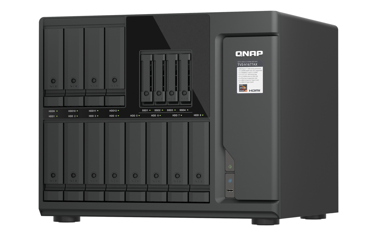 QNAP TVS-h1677AX-R5-16G | 16-Bay Ryzen 5 Hybrid Desktop ZFS NAS
